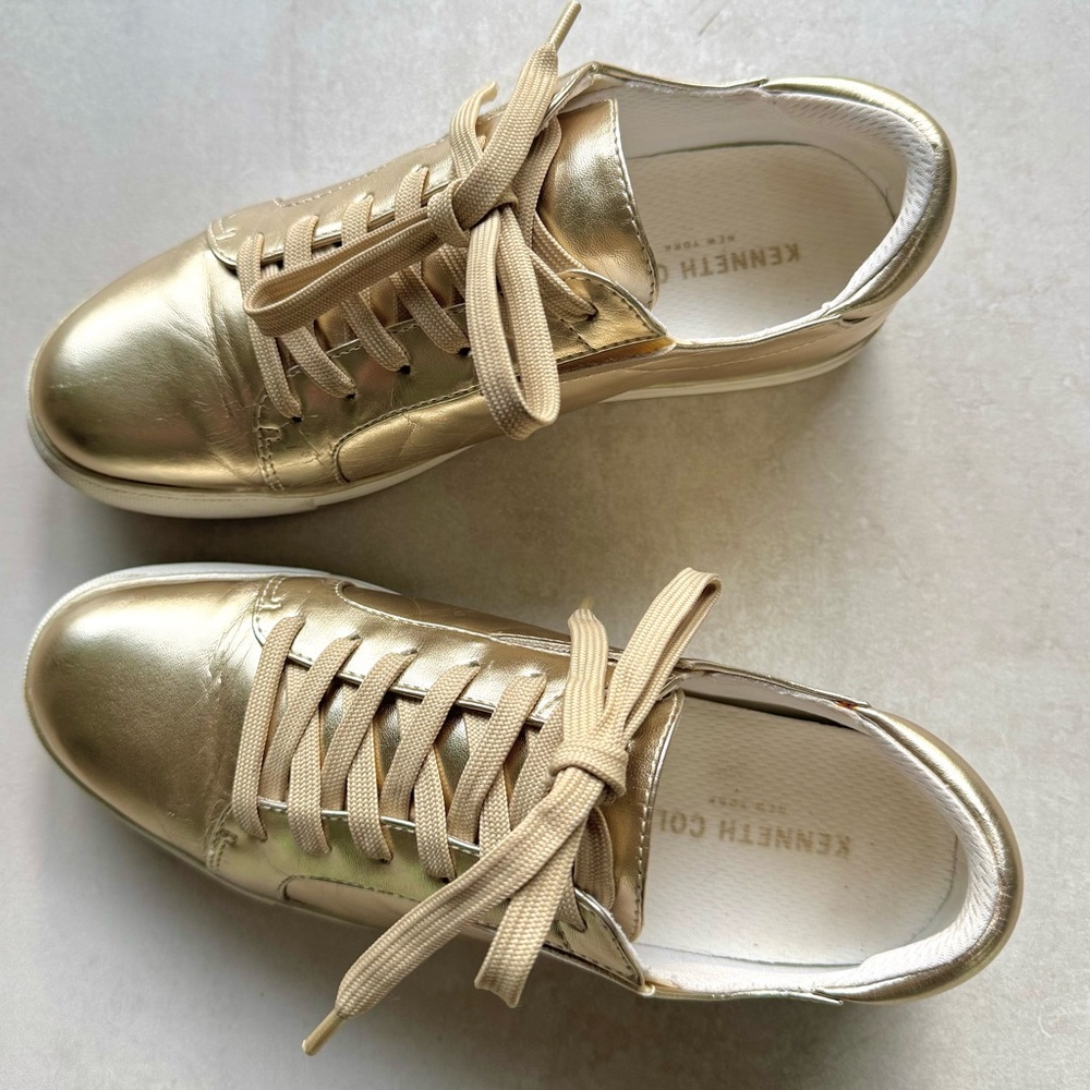 Kenneth Cole Women's Metallic Gold Sneakers - Super Cute & Comfy!